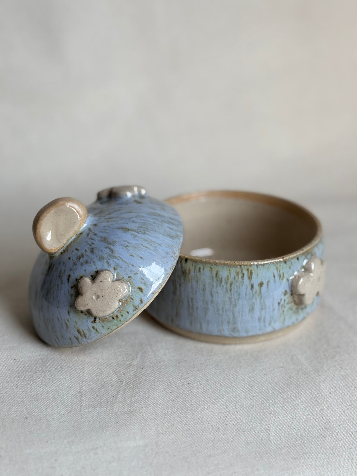 Blue flower lidded trinket jar