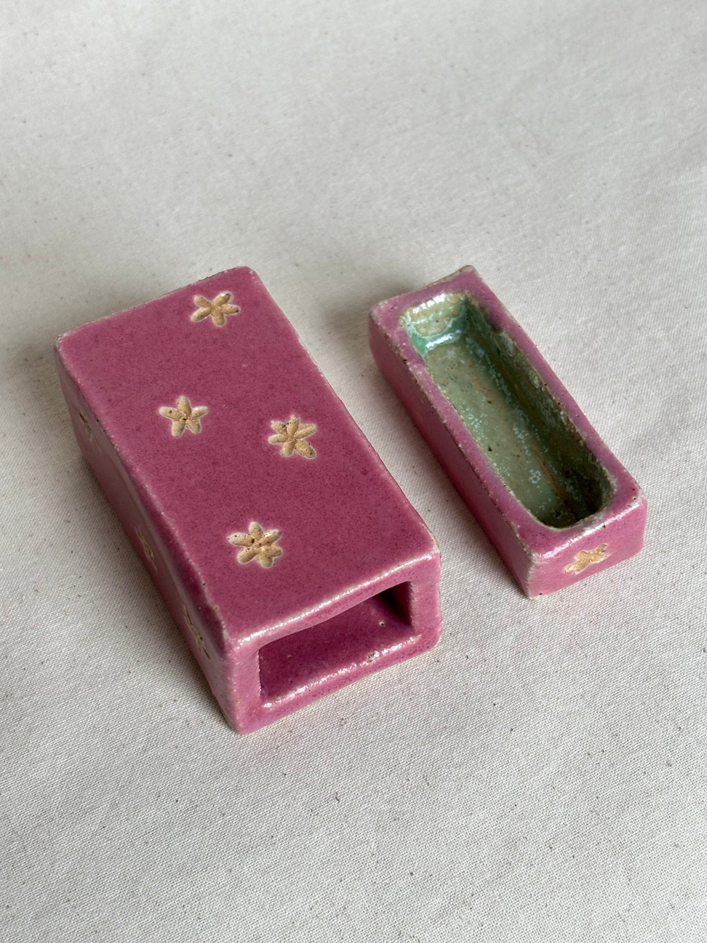 Pink match box with flower detailing