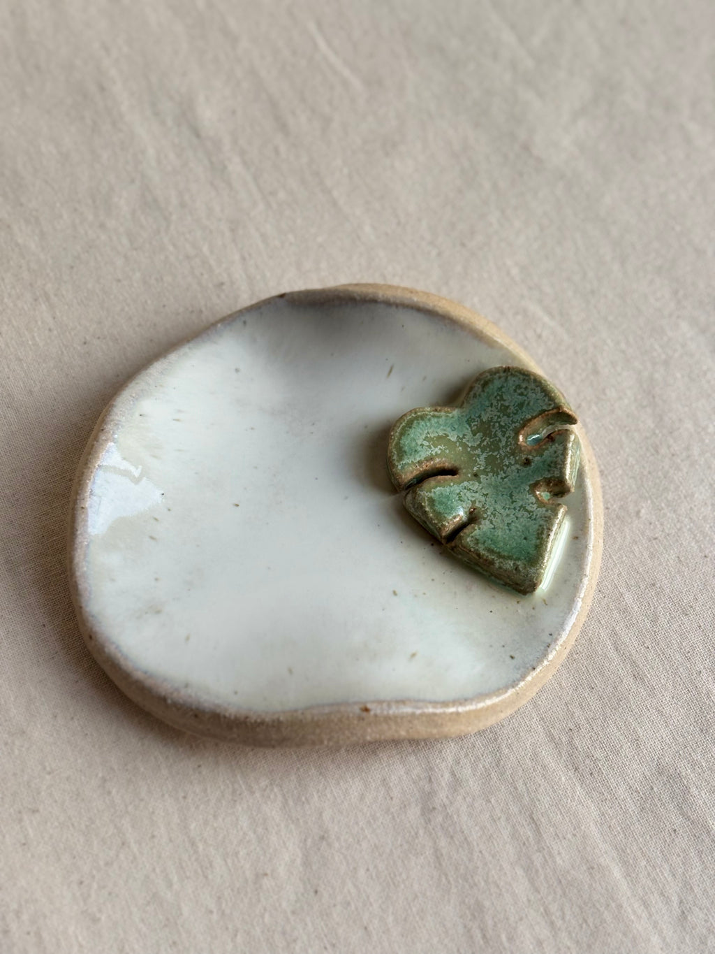 White monstera trinket dish