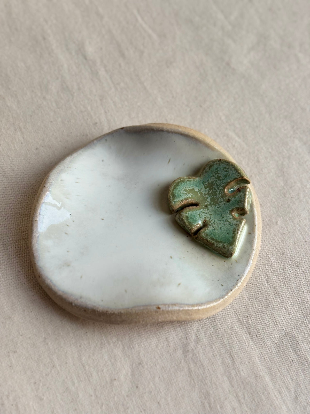 White monstera trinket dish