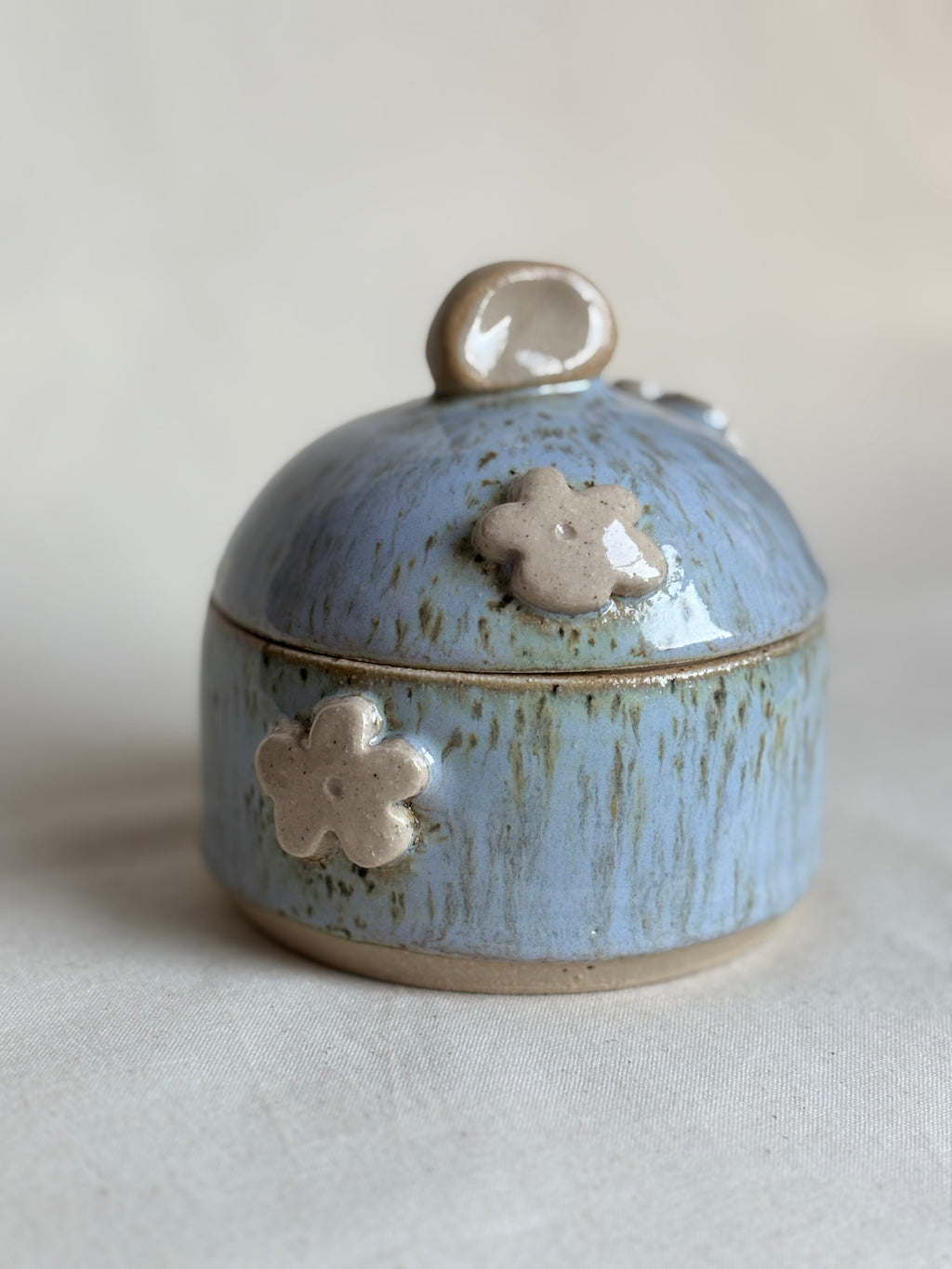 Blue flower lidded trinket jar