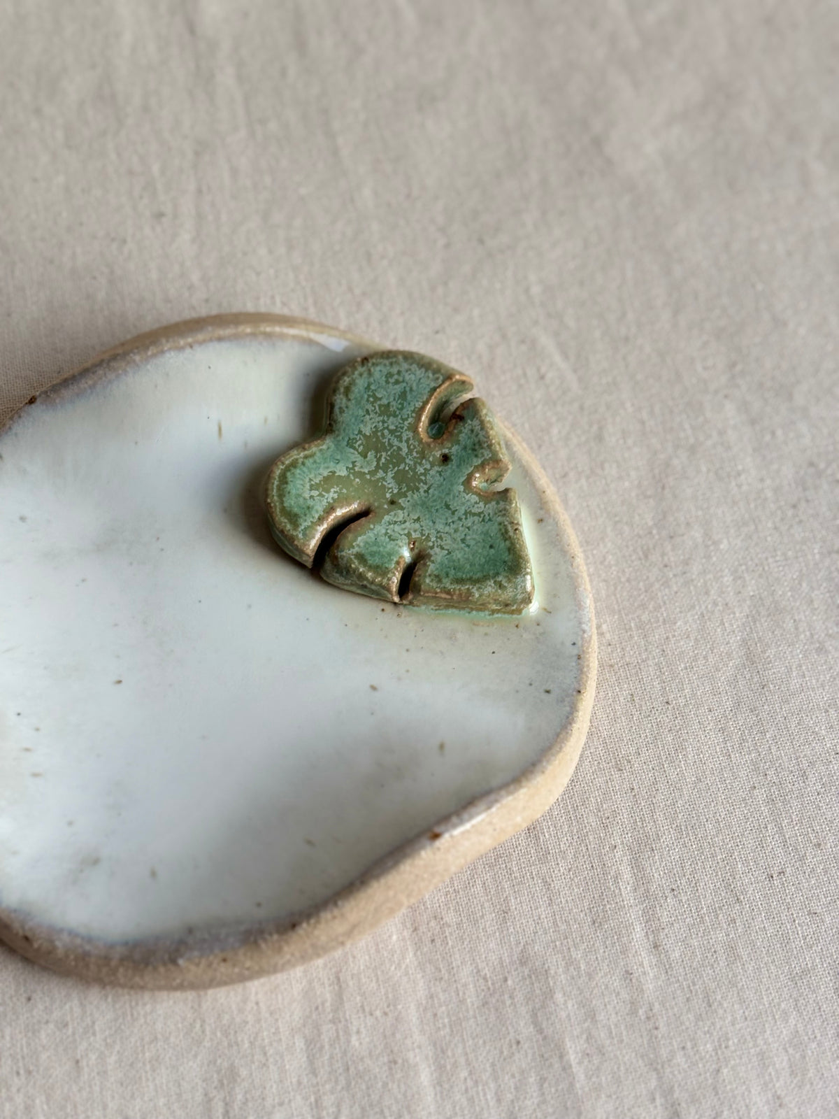 White monstera trinket dish
