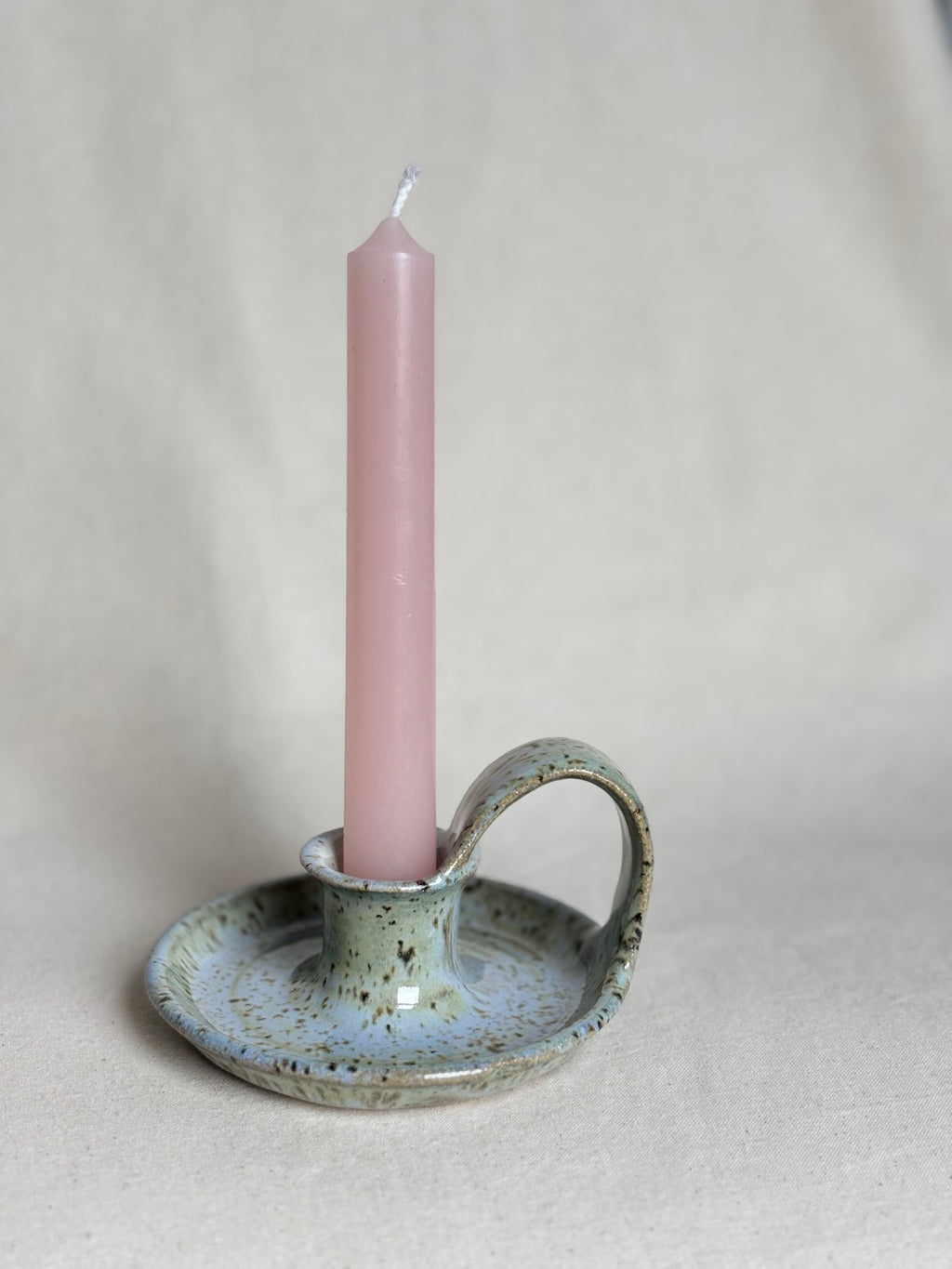 Blue speckled candle holder