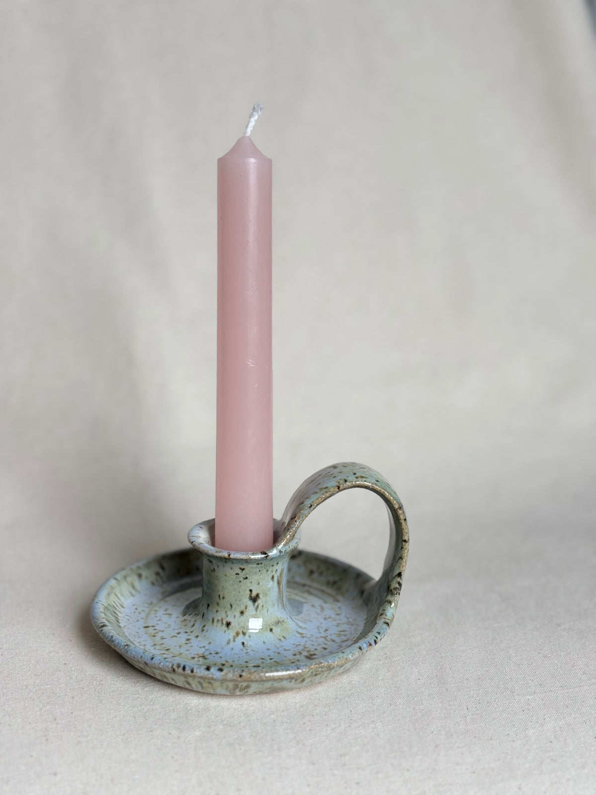 Blue speckled candle holder