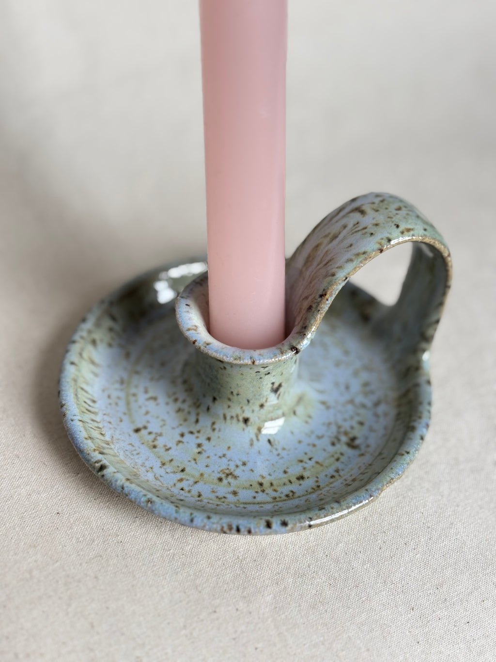Blue speckled candle holder