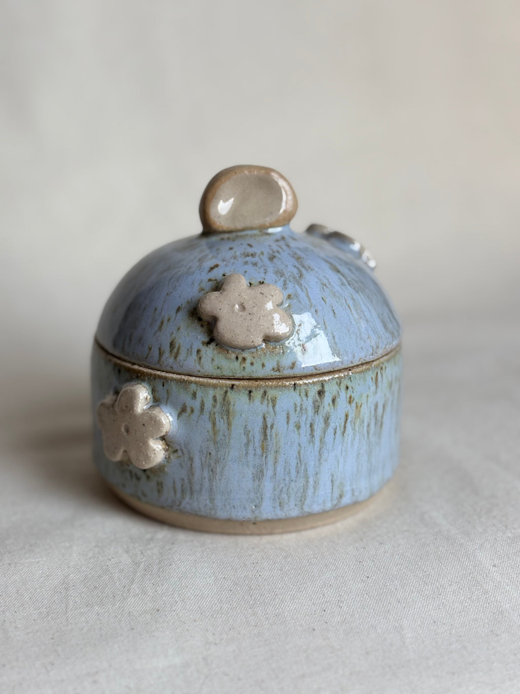 Blue flower lidded trinket jar
