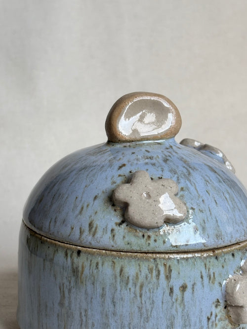 Blue flower lidded trinket jar